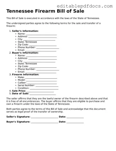  Firearm Bill of Sale Document for Tennessee