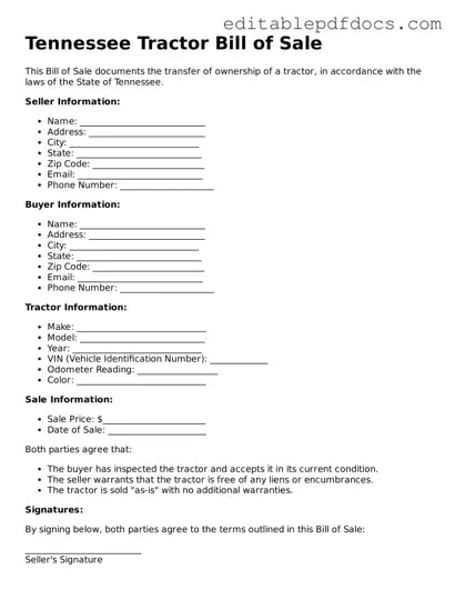  Tractor Bill of Sale Document for Tennessee