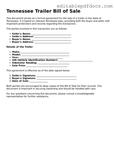  Trailer Bill of Sale Document for Tennessee