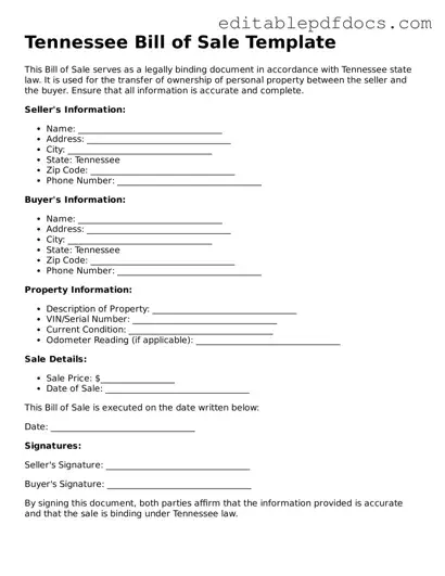  Bill of Sale Document for Tennessee