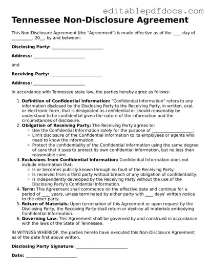  Non-disclosure Agreement Document for Tennessee
