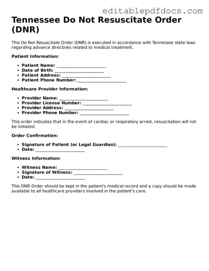  Do Not Resuscitate Order Document for Tennessee