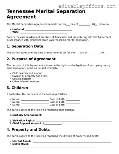 Marital Separation Agreement Document for Tennessee