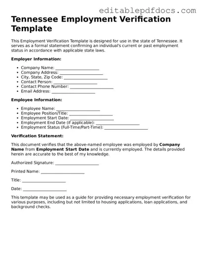Employment Verification Document for Tennessee