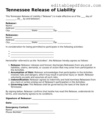  Release of Liability Document for Tennessee