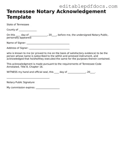  Notary Acknowledgement Document for Tennessee