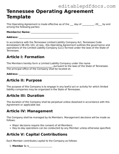  Operating Agreement Document for Tennessee