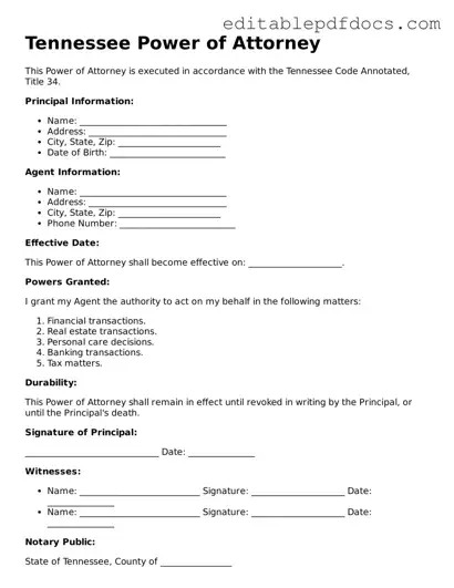  Power of Attorney Document for Tennessee