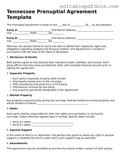  Prenuptial Agreement Document for Tennessee