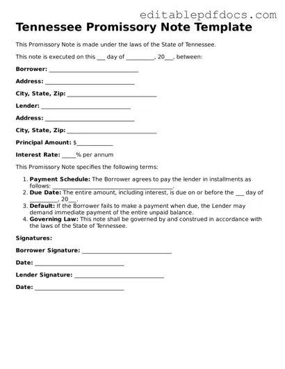  Promissory Note Document for Tennessee