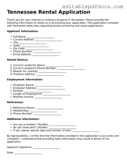 Rental Application Document for Tennessee