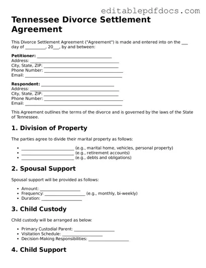  Divorce Settlement Agreement Document for Tennessee