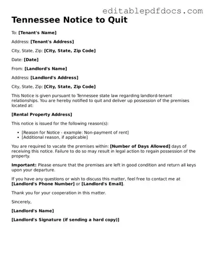  Notice to Quit Document for Tennessee