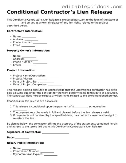 Free Conditional Contractor’s Lien Release Document