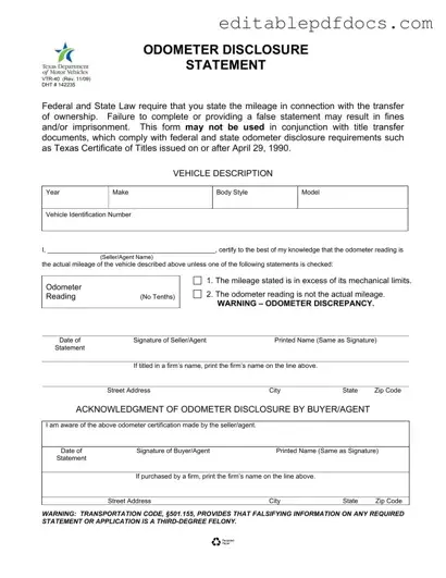 Fill a Valid Texas Odometer Statement Template