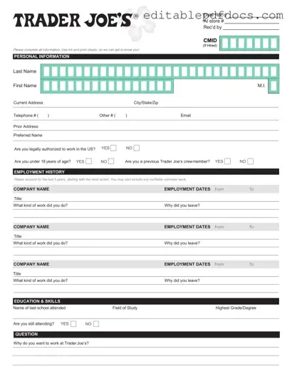 Fill a Valid Trader Joe's application Template