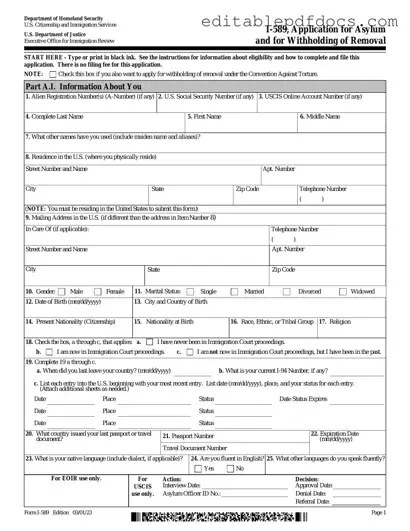 Fill a Valid USCIS I-589 Template