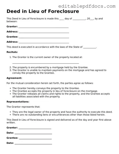 Free Deed in Lieu of Foreclosure Document