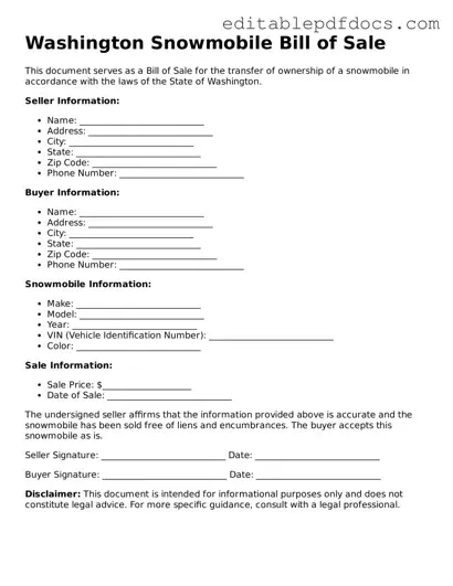 Snowmobile Bill of Sale Document for Washington