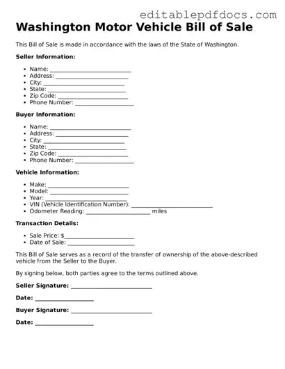  Motor Vehicle Bill of Sale Document for Washington