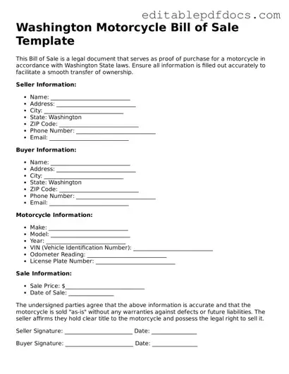  Motorcycle Bill of Sale Document for Washington