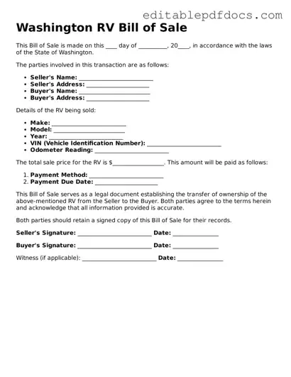  RV Bill of Sale Document for Washington