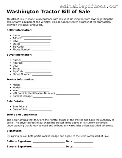  Tractor Bill of Sale Document for Washington