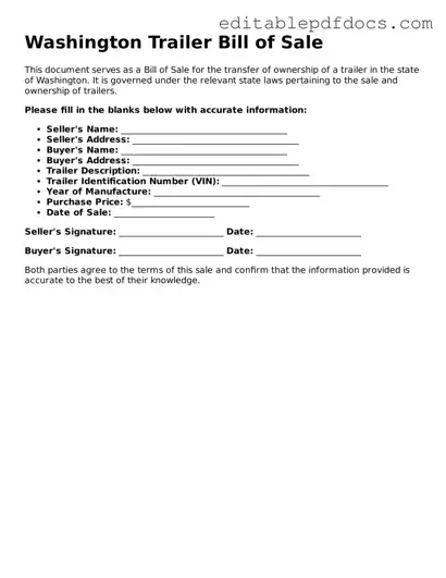  Trailer Bill of Sale Document for Washington