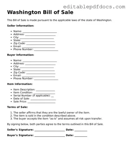 Bill of Sale Document for Washington
