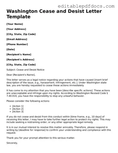  Cease and Desist Letter Document for Washington