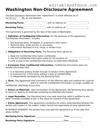  Non-disclosure Agreement Document for Washington