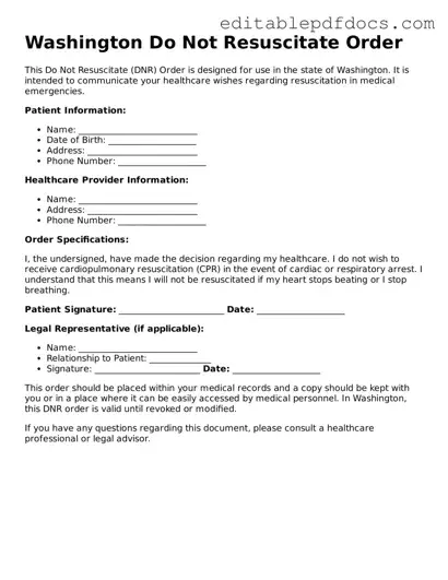  Do Not Resuscitate Order Document for Washington