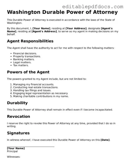  Durable Power of Attorney Document for Washington
