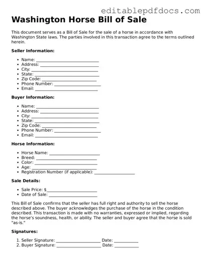 Horse Bill of Sale Document for Washington