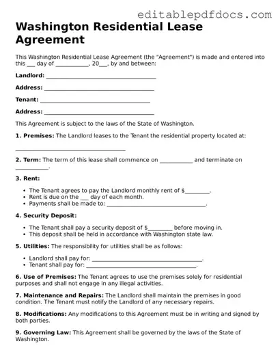  Residential Lease Agreement Document for Washington