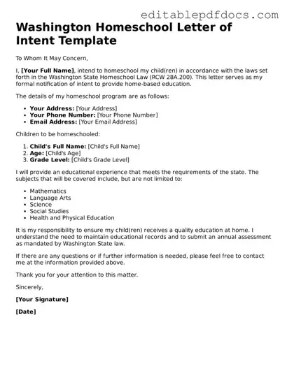  Homeschool Letter of Intent Document for Washington