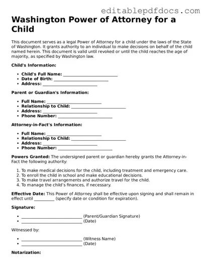  Power of Attorney for a Child Document for Washington