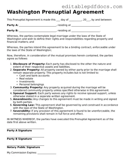  Prenuptial Agreement Document for Washington