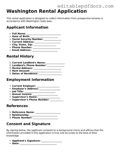  Rental Application Document for Washington