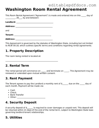  Room Rental Agreement Document for Washington