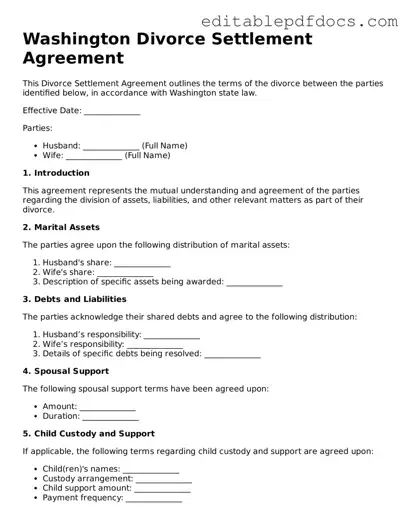  Divorce Settlement Agreement Document for Washington