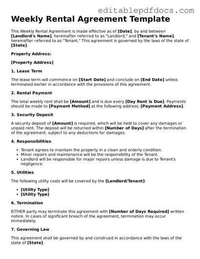 Free Weekly Rental Agreement Document