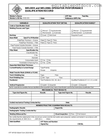 Fill a Valid Welder Performance Qualification Record Template