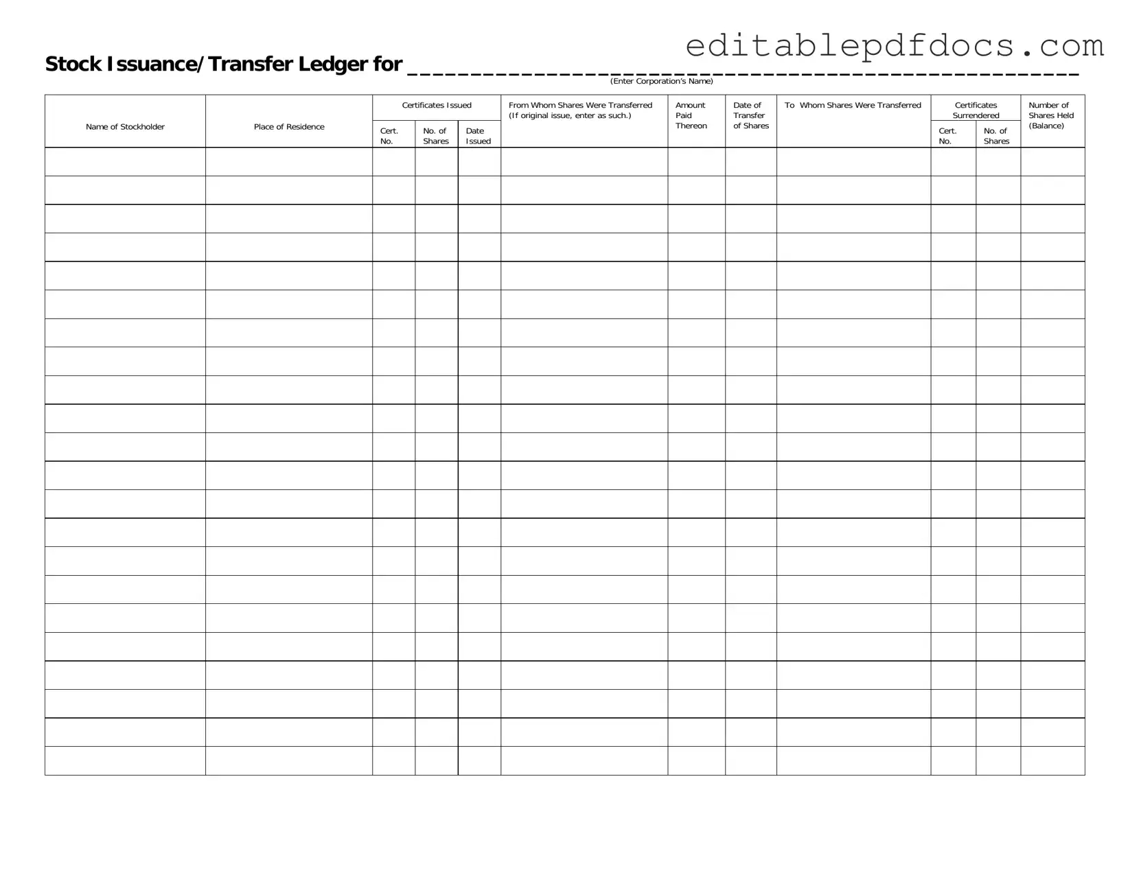 Fill a Valid Stock Transfer Ledger Template