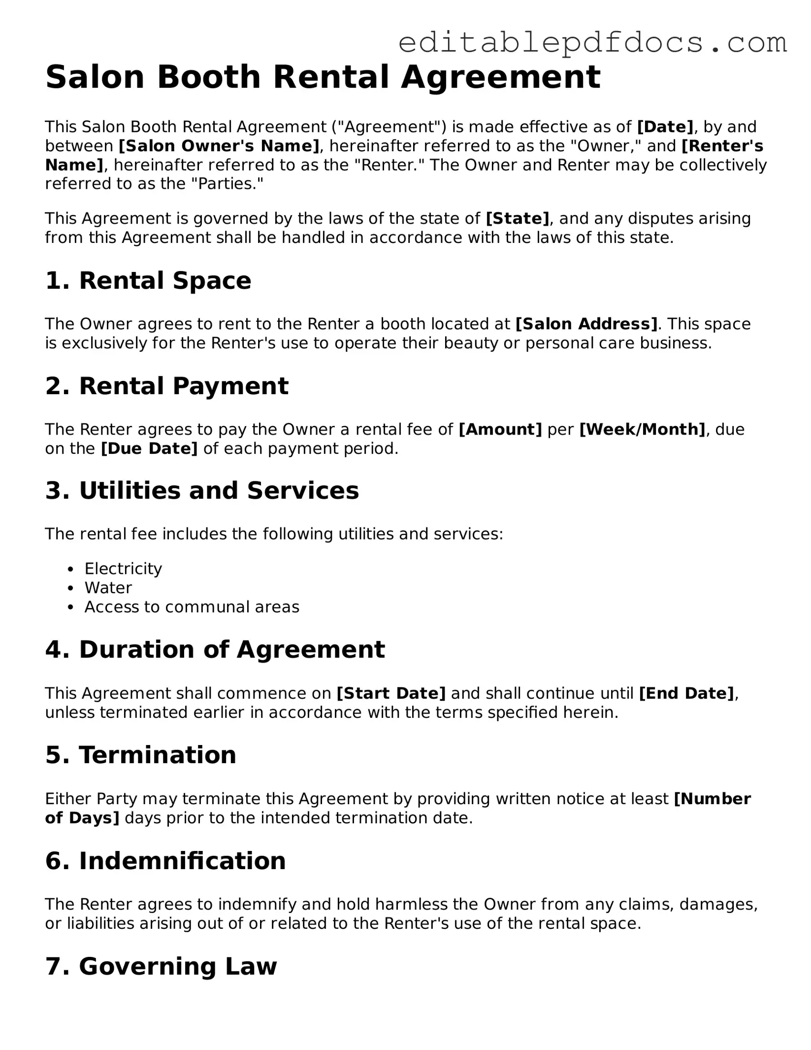 Free Salon Booth Rental Agreement Document