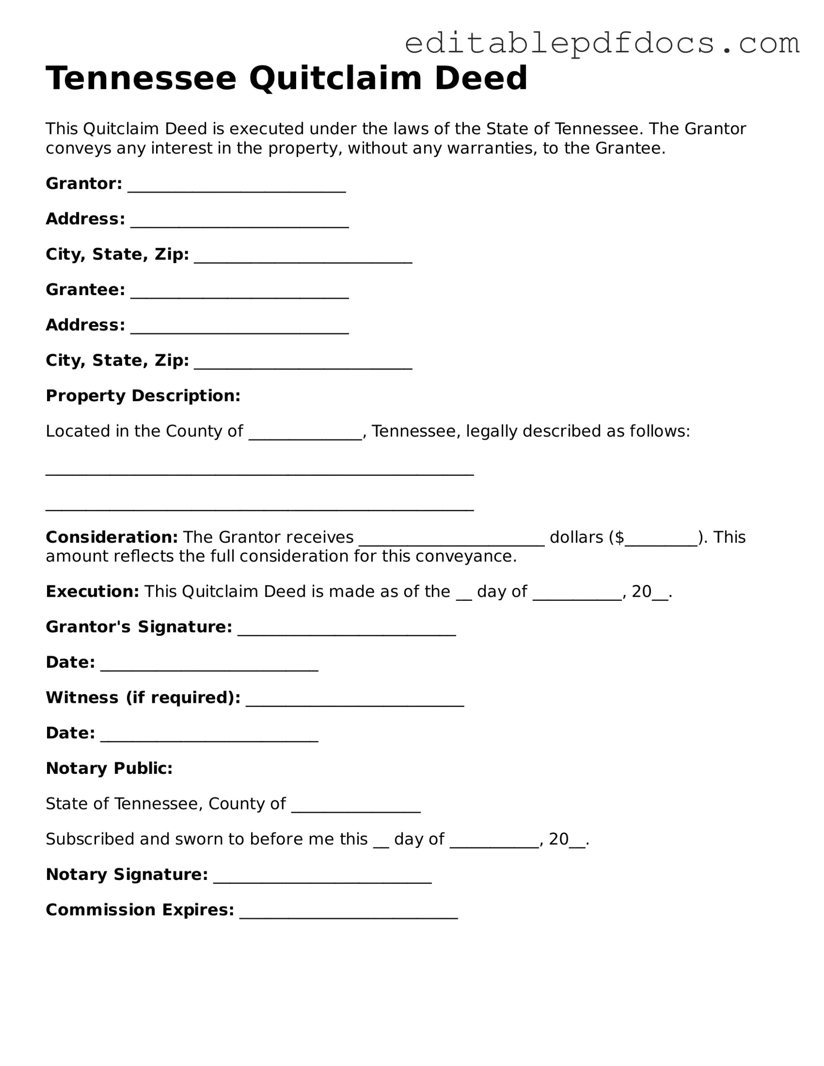  Quitclaim Deed Document for Tennessee