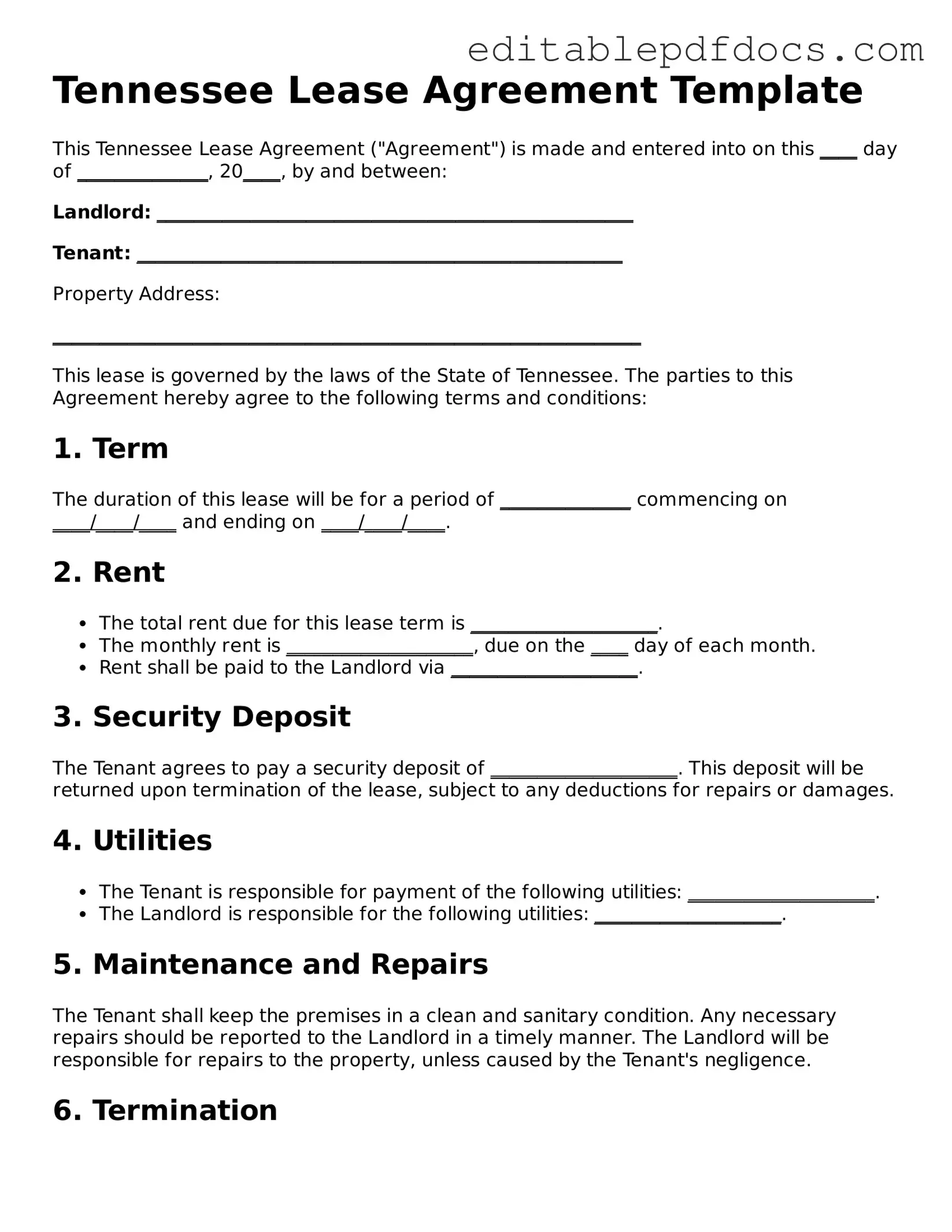  Lease Agreement Document for Tennessee