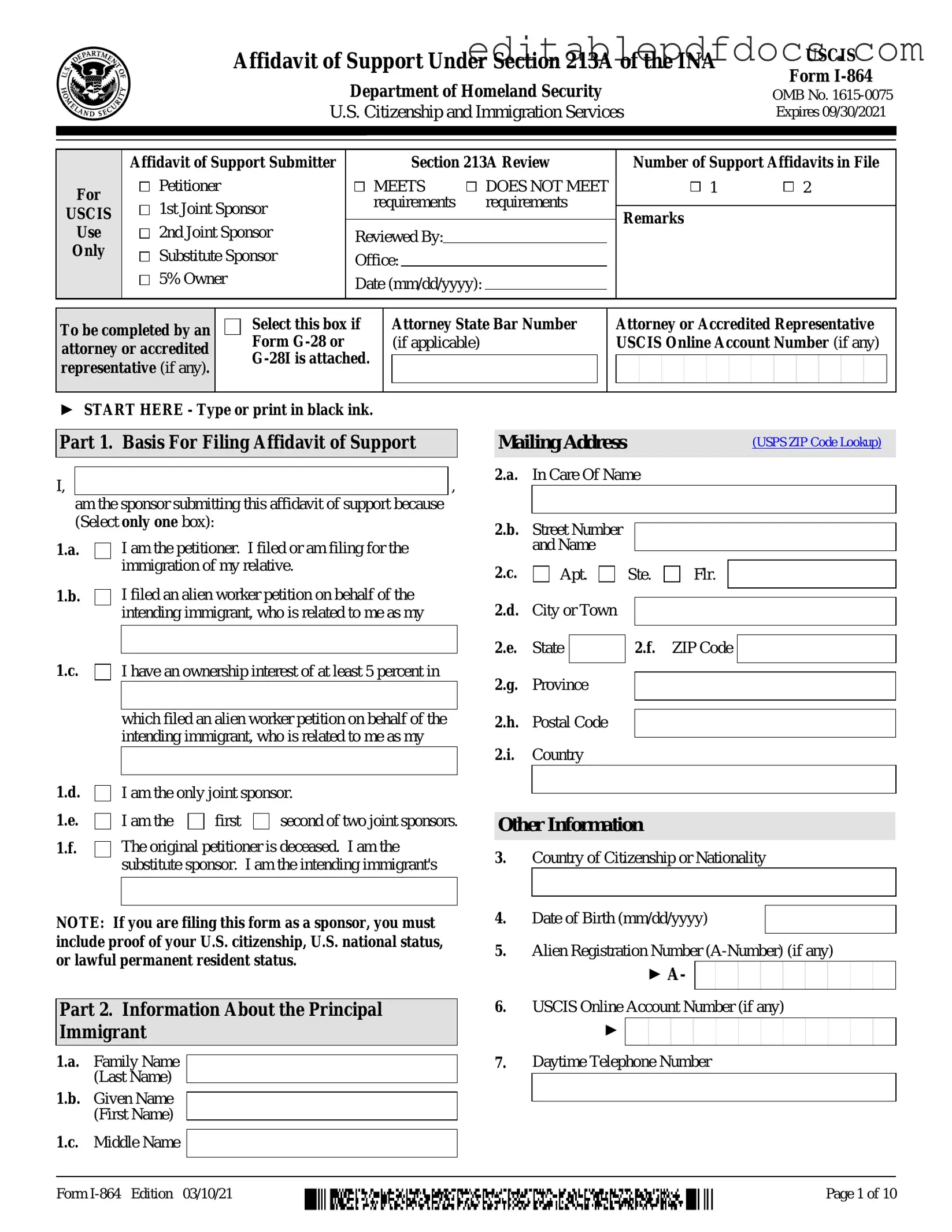 Fill a Valid USCIS I-864 Template