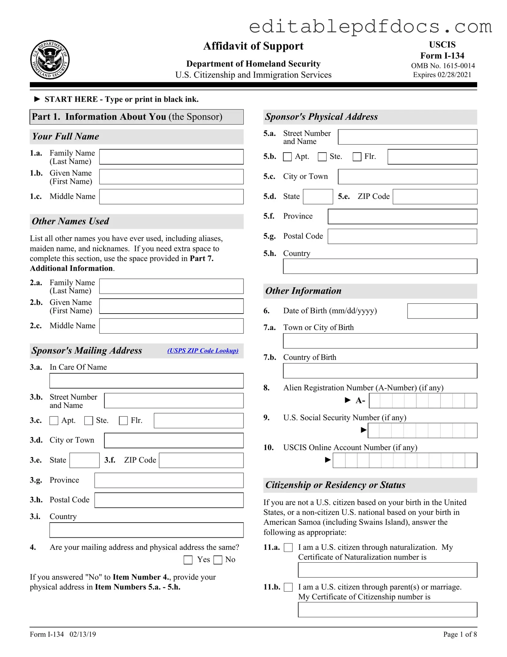 Fill a Valid USCIS I-134 Template