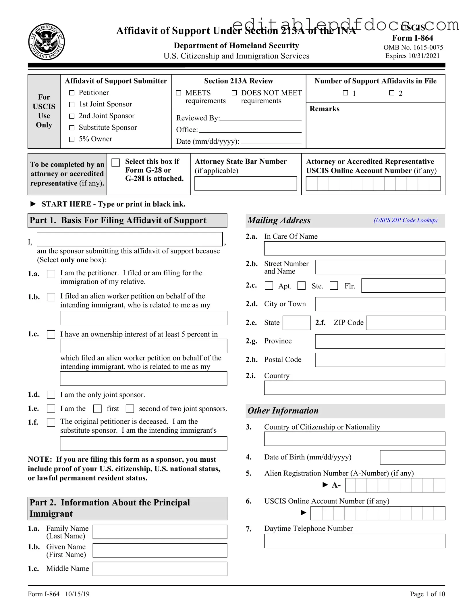 Fill a Valid USCIS I-864 Template